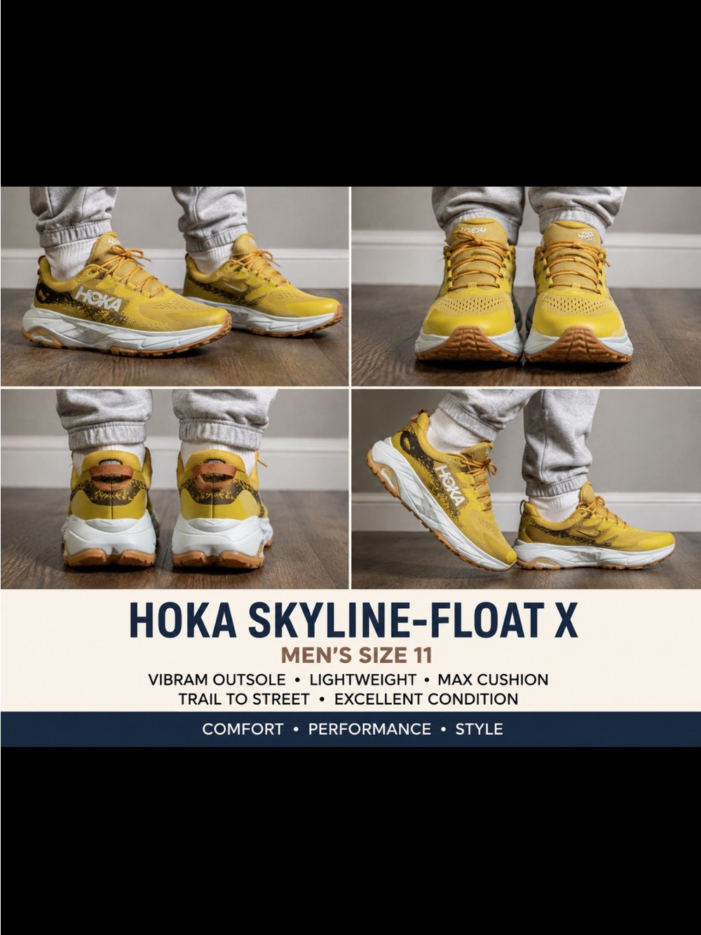 HOKA Skyline-Float X Men’s Size 11 Golden Yellow Vibram.